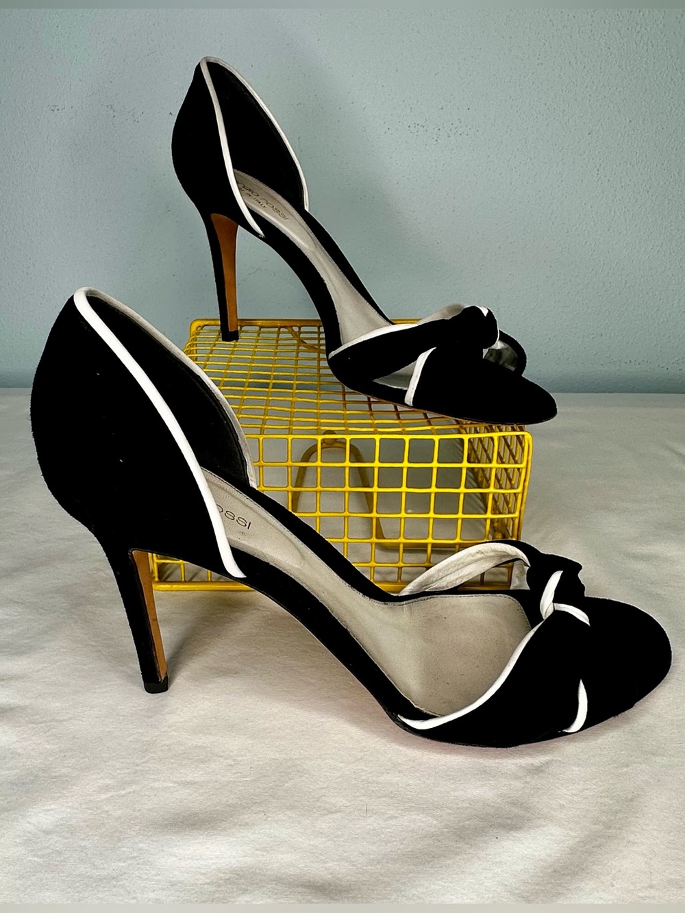 Sergio Rossi Black Suede with White Piping D’Orsay Sandals